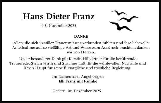 Traueranzeige von Hans Dieter Franz von Kreis-Anzeiger