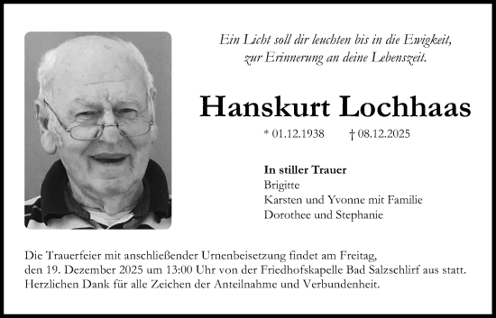 Traueranzeige von Hanskurt Lochhaas von Lauterbacher Anzeiger