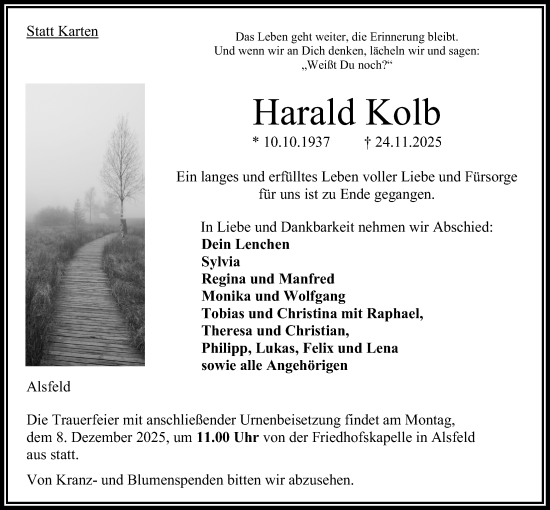 Traueranzeige von Harald Kolb von Oberhessische Zeitung, 