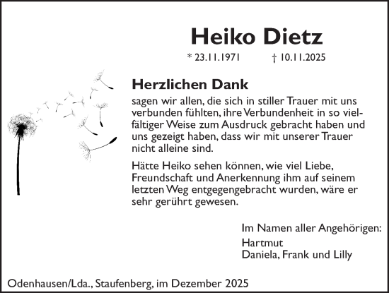 Traueranzeige von Heiko Dietz von Giessener Anzeiger, Giessener Allgemeine, Alsfelder Allgemeine