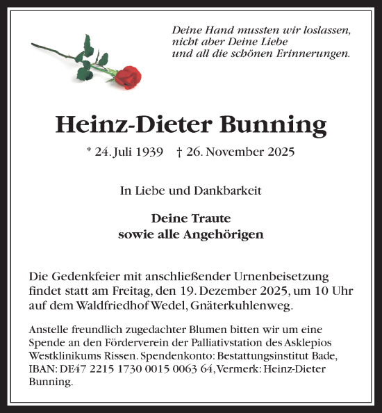 Traueranzeige von Heinz-Dieter Bunning von Wetterauer Zeitung