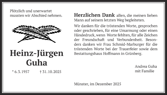 Traueranzeige von Heinz-Jürgen Guha von Licher Wochenblatt