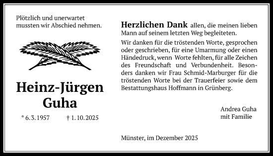 Traueranzeige von Heinz-Jürgen Guha von Licher Wochenblatt
