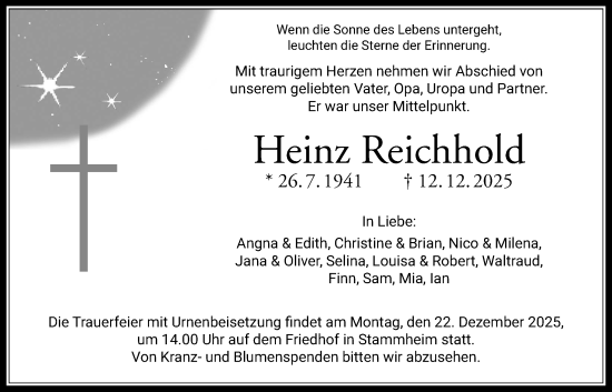 Traueranzeige von Heinz Reichhold von Wetterauer Zeitung