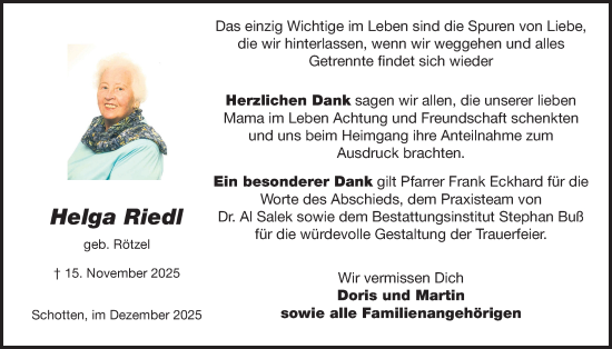 Traueranzeige von Helga Riedl von Kreis-Anzeiger