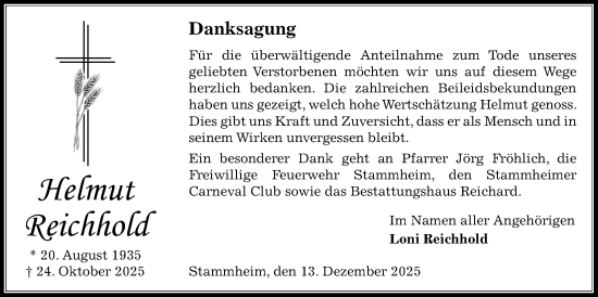 Traueranzeige von Helmut Reichhold von Wetterauer Zeitung