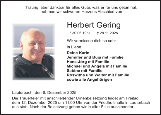 Traueranzeige von Herbert Gering von Lauterbacher Anzeiger