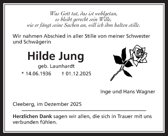 Traueranzeige von Hilde Jung von Butzbacher Zeitung