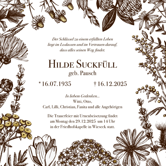 Traueranzeige von Hilde Suckfüll von Alsfelder Allgemeine, Giessener Anzeiger, Giessener Allgemeine