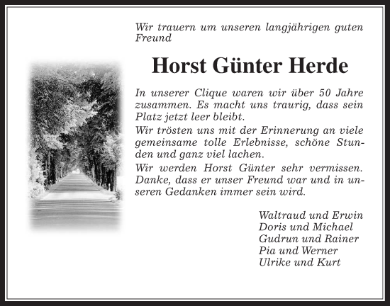 Traueranzeige von Horst Günter Herde von Usinger Anzeiger