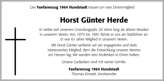 Traueranzeige von Horst Günter Herde von Usinger Anzeigenblatt
