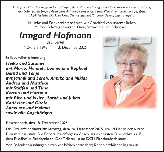 Traueranzeige von Irmgard Hofmann von Lauterbacher Anzeiger, Lauterbacher Anzeiger