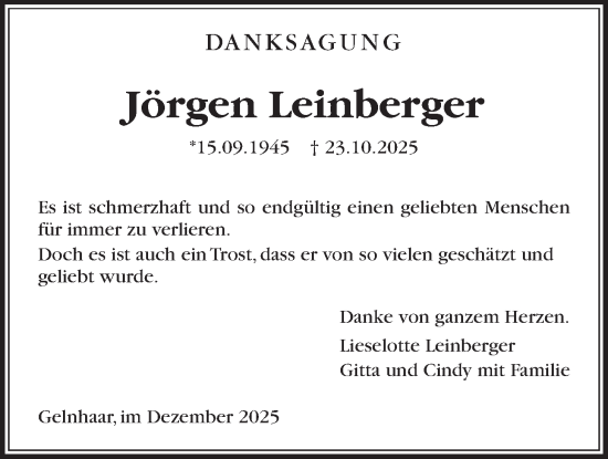 Traueranzeige von Jörgen Leinberger von Kreis-Anzeiger
