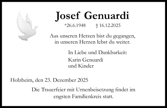 Traueranzeige von Josef Genuardi von Alsfelder Allgemeine, Giessener Allgemeine