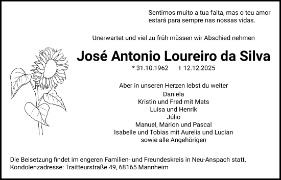 Traueranzeige von José Antonio Loureiro da Silva von Usinger Anzeiger
