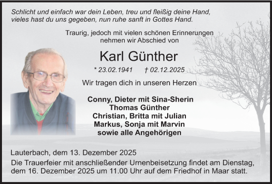Traueranzeige von Karl Günther von Lauterbacher Anzeiger