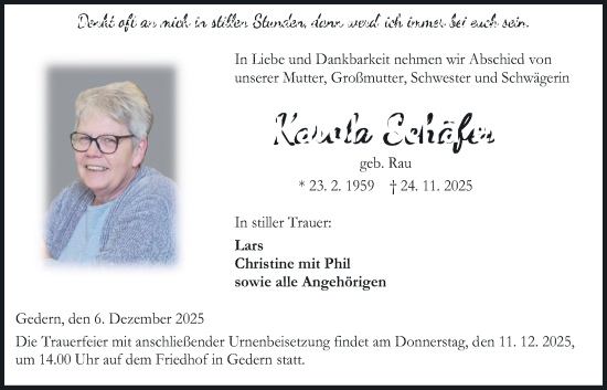 Traueranzeige von Karola Schäffer von Kreis-Anzeiger
