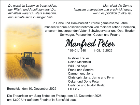 Traueranzeige von Manfred Peter von Giessener Allgemeine, Alsfelder Allgemeine