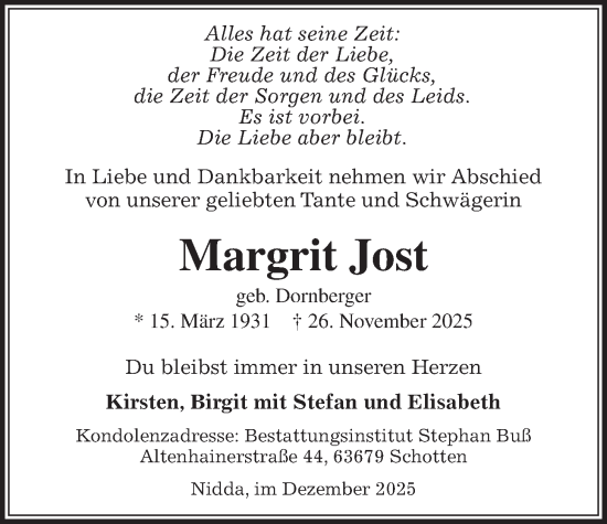 Traueranzeige von Margrit Jost von Kreis-Anzeiger
