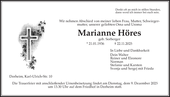 Traueranzeige von Marianne Höres von Wetterauer Zeitung