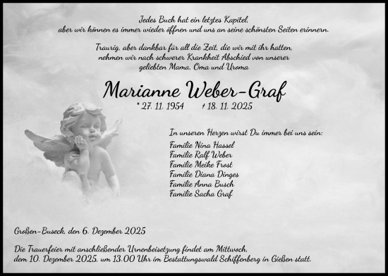 Traueranzeige von Marianne Weber-Graf von Giessener Anzeiger