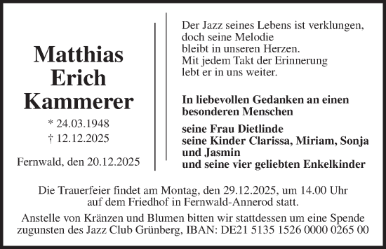 Traueranzeige von Matthias Erich Kammerer von Giessener Anzeiger