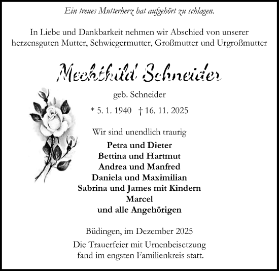 Traueranzeige von Mechthild Schneider von Kreis-Anzeiger