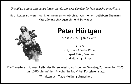 Traueranzeige von Peter Hürtgen von Bad Vilbel/Karben
