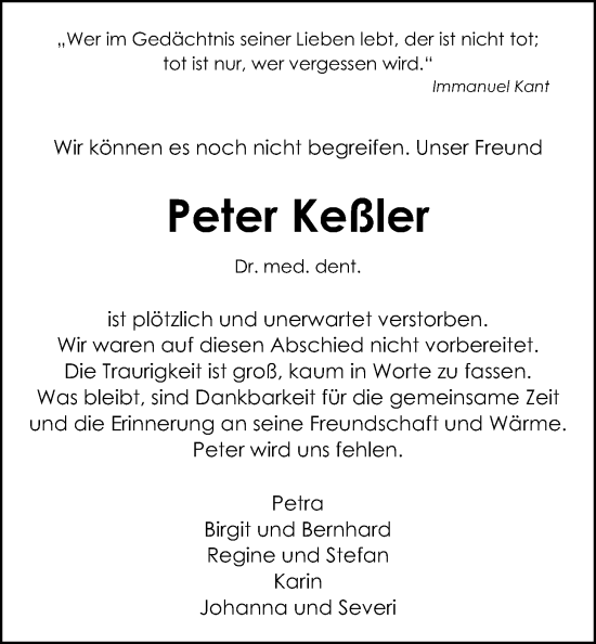 Traueranzeige von Peter Keßler von Bad Vilbel/Karben