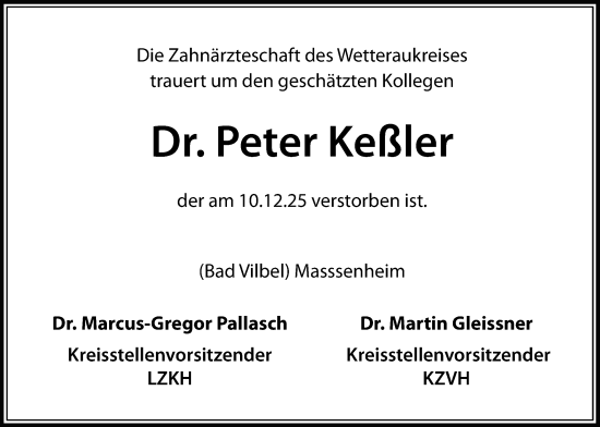 Traueranzeige von Peter Keßler von Wetterauer Zeitung
