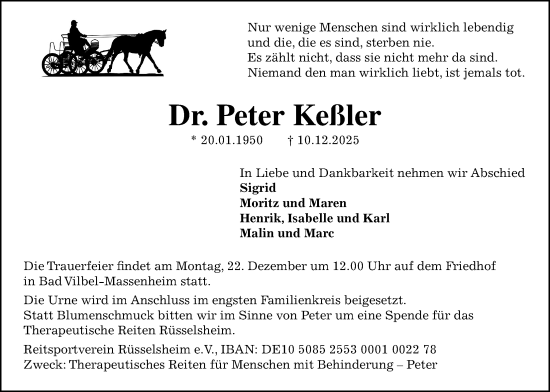 Traueranzeige von Peter Keßler von Bad Vilbel/Karben