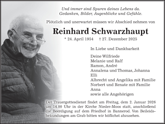Traueranzeige von Reinhard Schwarzhaupt von Lauterbacher Anzeiger