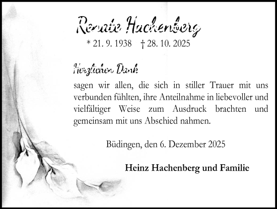 Traueranzeige von Renate Hachenberg von Kreis-Anzeiger