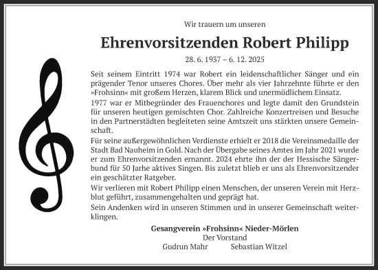 Traueranzeige von Robert Philipp von Wetterauer Zeitung