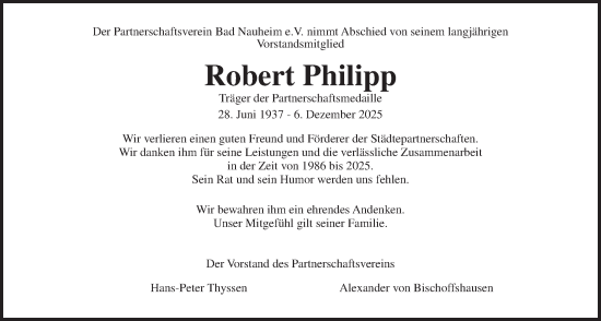 Traueranzeige von Robert Philipp von Wetterauer Zeitung