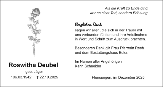 Traueranzeige von Roswitha Deubel von Mücker Stimme