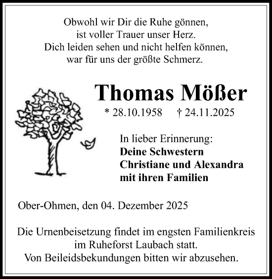 Traueranzeige von Thomas Mößer von Mücker Stimme