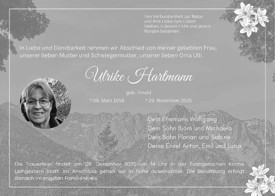Traueranzeige von Ulrike Hartmann von Giessener Allgemeine, Alsfelder Allgemeine