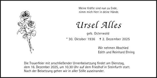 Traueranzeige von Ursel Alles von Wetterauer Zeitung