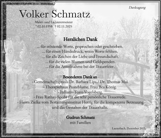 Traueranzeige von Volker Schmatz von Lauterbacher Anzeiger, 