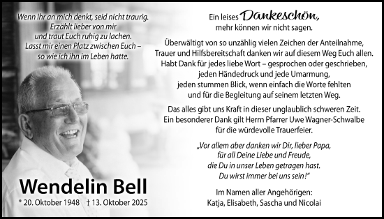 Traueranzeige von Wendelin Bell von Butzbacher Zeitung, Wetterauer Zeitung
