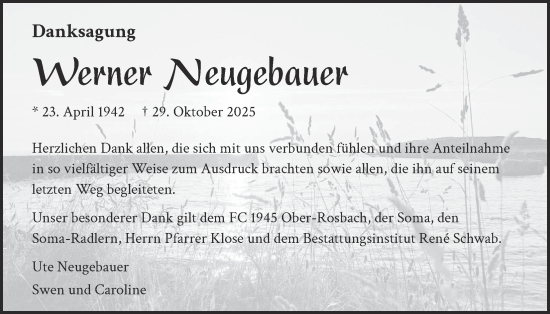 Traueranzeige von Werner Neugebauer von Wetterauer Zeitung