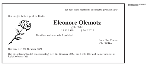 Traueranzeige von Eleonore Olemotz  