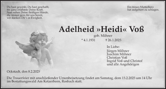 Traueranzeige von Adelheid Voß von Wetterauer Zeitung