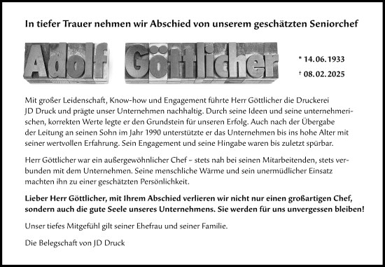 Traueranzeige von Adolf Göttlicher von Lauterbacher Anzeiger