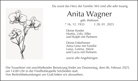 Traueranzeige von Anita Wagner von Giessener Allgemeine, Alsfelder Allgemeine