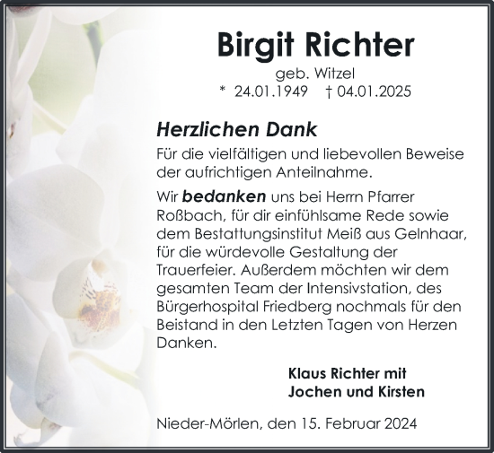 Traueranzeige von Birgit Richter von Wetterauer Zeitung