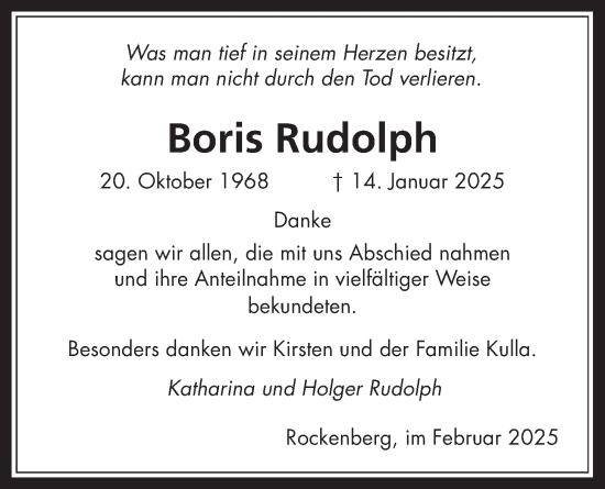 Traueranzeige von Boris Rudolph von Butzbacher Zeitung