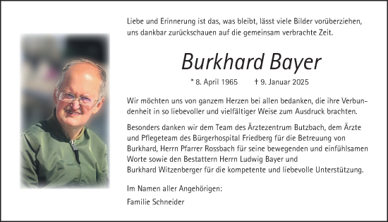 Traueranzeige von Burkhard Bayer von Butzbacher Zeitung