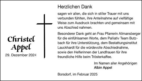 Traueranzeige von Christel Appel von Kreis-Anzeiger
